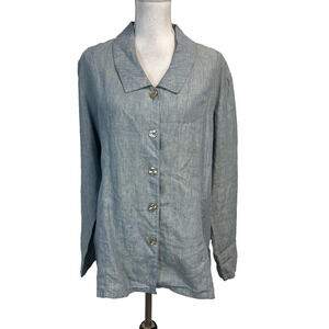 TSD Two Star Dog Blue Green Linen Lagenlook Boho Jacket Blouse Size XL Casual